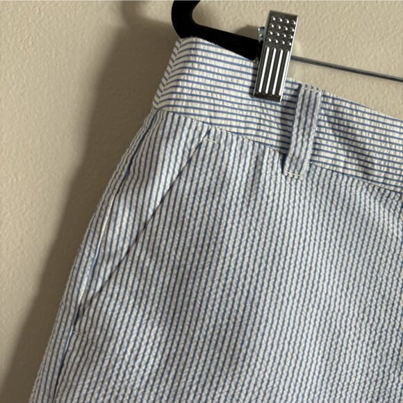 J.Crew Factory Women 12 Blue White Striped Preppy Seersucker Scalloped Shorts - Picture 5 of 9